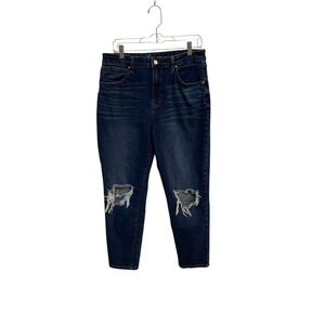 No Boundaries Distressed Knee High Rise Dark Wash Denim‎ Jeans Size 15